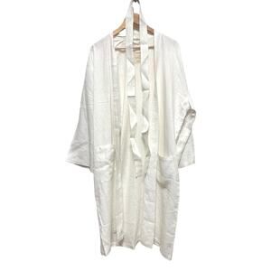 Linen 100% French Flax Bath Robe Unisex White Spa Light wit Tie White One Size